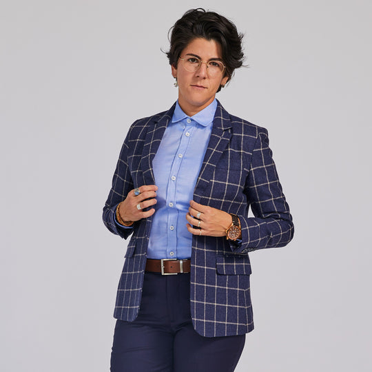 Women's indigo windowpane blazer