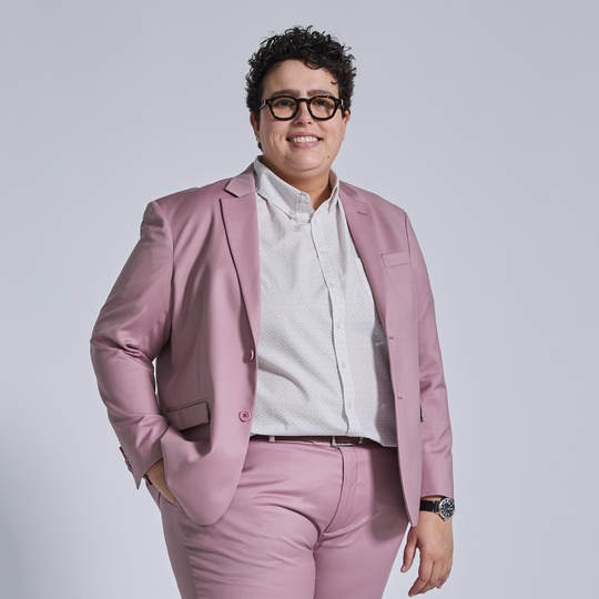 Italian Made Mauve suit with white button down shirt by Kirrin Finch