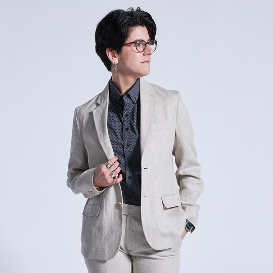 Oat linen blazer and dress pants